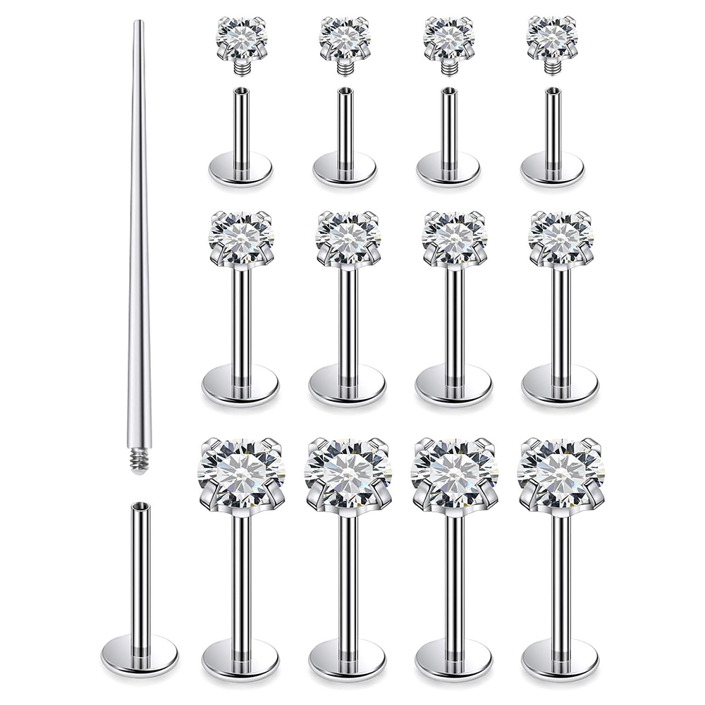 Threadless Push Pin - 13 PZ Labret Piercing Set Acciaio