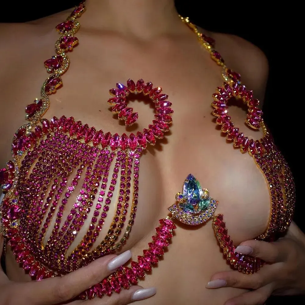 Body Jewelry Bra - Rave Pink Crystal Chest staffa Sexy
