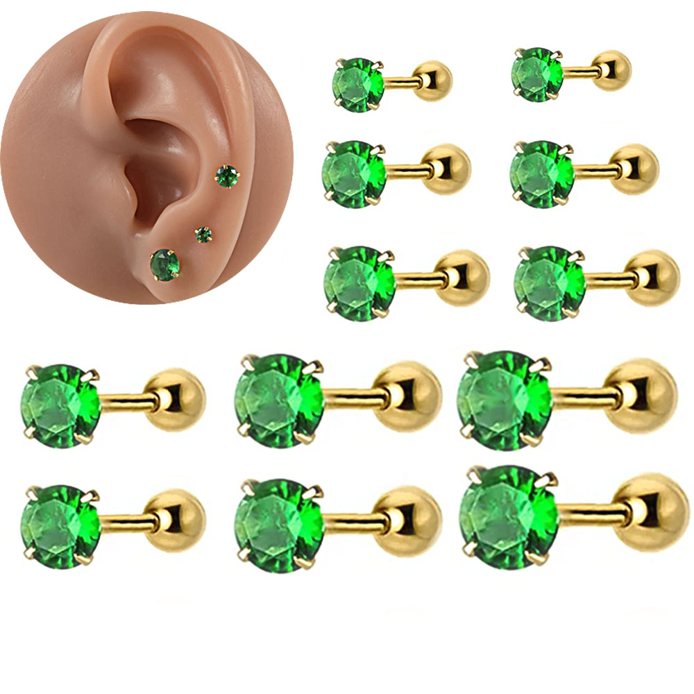 Body Jewelry Cartilage Earrings - 1/2 pezzi in acciaio inossidabile verde