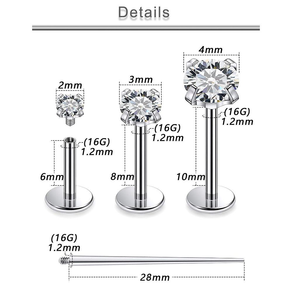 13 PZ Labret Piercing Set Acci - Threadless Push Pin recensione e prezzo