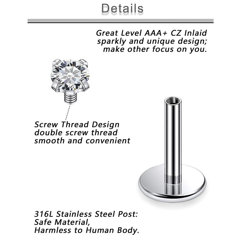 13 PZ Labret Piercing Set Acci - Threadless Push Pin recensione e prezzo