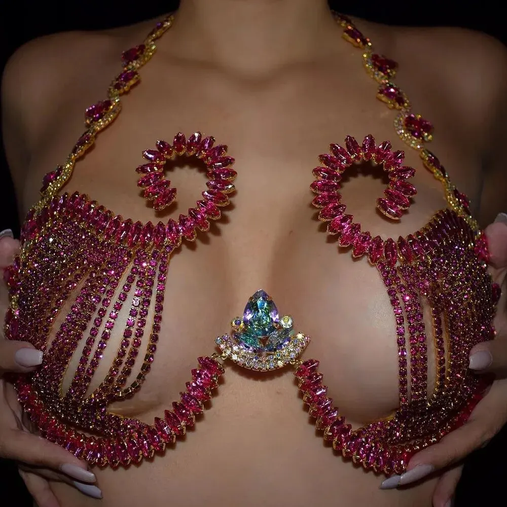 Rave Pink Crystal Chest staffa - Body Jewelry Bra recensione e prezzo