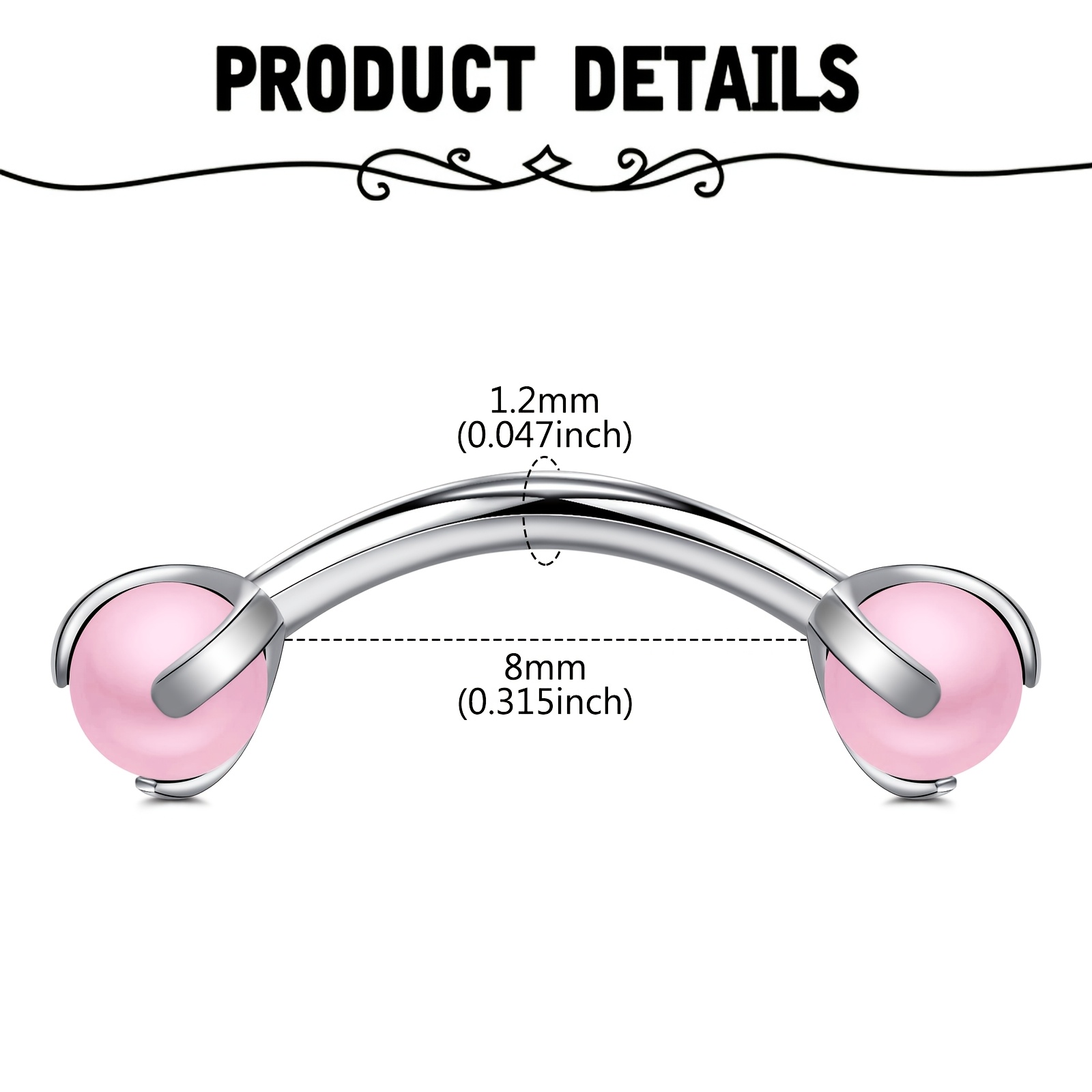 Barra curva con perla finta pe - Body Jewelry Measurements recensione e prezzo